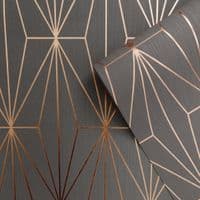 Muriva Kayla Luxury Geometric Charcoal & Rose Gold 703015 Wallpaper